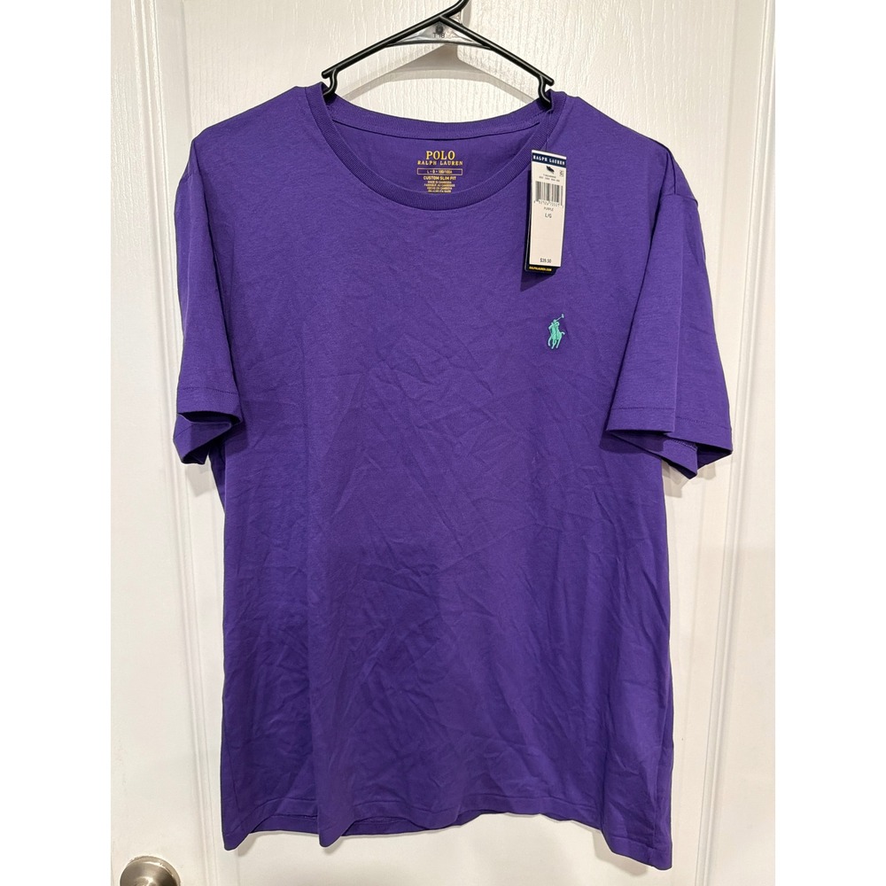 Polo Ralph Lauren Mens Custom Slim Fit Purple T-Shirt NWT Size L Pony Logo Tee